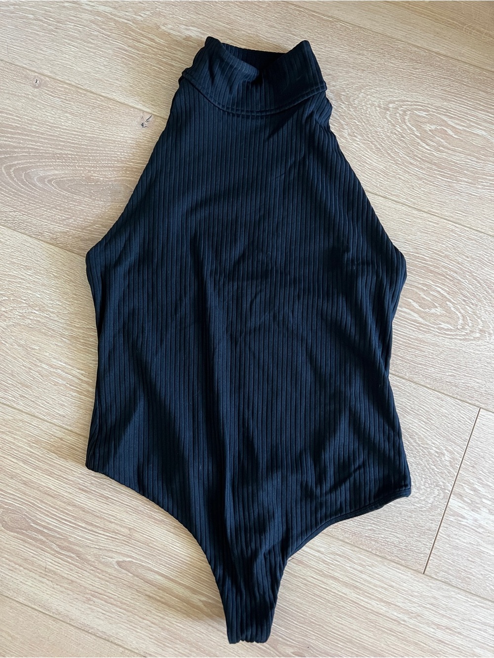 Victoria Sport Ribbed High Neck Black Bodysuit